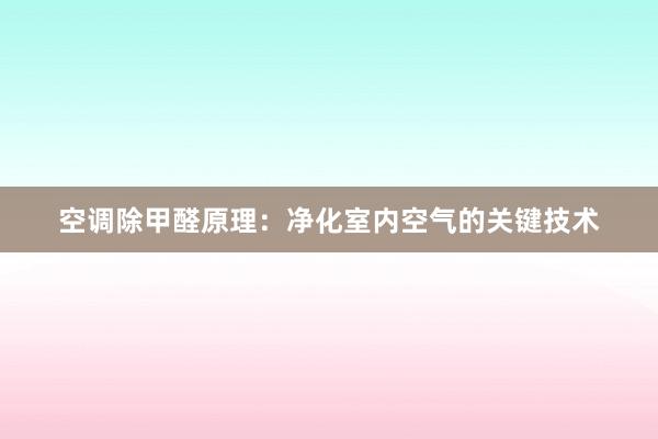 空调除甲醛原理：净化室内空气的关键技术